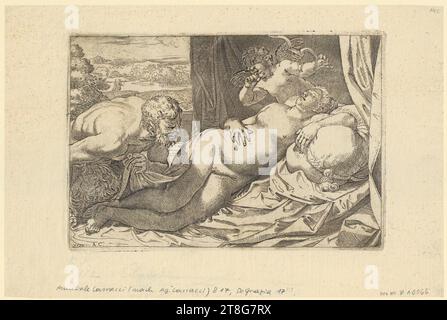 Annibale Carracci (1560 c.- 1609), artiste Vincenzo Cenci (1550 c.- 1613), artiste, Lamentation du Christ, Annibale Carracci (1560 c.- 1609), artiste Nicolas van Aelst (1526 - 1613), éditeur, Lamentation du Christ, Anonyme (date inconnue), artiste: in Annibale Carracci (1560 c. - 1609), copie d'après Calcografia Nazionale, Rome, éditeur, Lamentation du Christ, Annibale Carracci (1560 c. - 1609)Agostino Carracci (1557 - 1602), après, Vénus et un satyre, origine du support d'impression : 1592, gravure et gravure sur cuivre, taille de la feuille : 20. marge de la plaque de 6 x 32,1 cm : 15,3 x 22,4 cm Banque D'Images