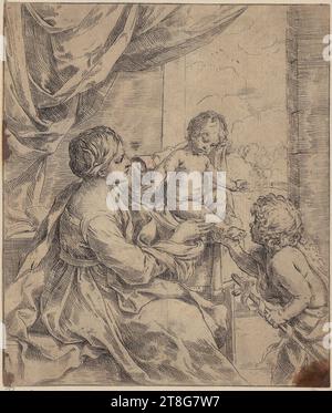 Luigi Pistocchi (1749 - 1802), artiste Guido Reni (1575 - 1642), copie d'après Sainte famille avec deux anges, Guido Reni (1575 - 1642), artiste, Madonna avec enfant et la Saint-garçon John, origine de l'impression : 1600 - 1640, gravure, taille de la feuille : 18,5 x 15,7 cm Banque D'Images