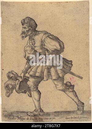 Filippo Angeli (gén. Filippo Napoletano) (1589 UM - 1629)Giovanni Orlandi (1590, 1640 UM mentionné), éditeur, soldat en cours d'exécution tenant son chapeau à plumes, feuille de la série 'Soldiers Capricci et Habiti militari', imprimé origine du support : c. 1610 - 1614, gravure, taille de la feuille : 11. 9 x 8,9 cm, signée en bas à gauche 'Teodor Filippo de Liagno Nap. inu. et fec. » Et inscrit en bas à droite 'Gio., verso en bas à gauche bleu Banque D'Images