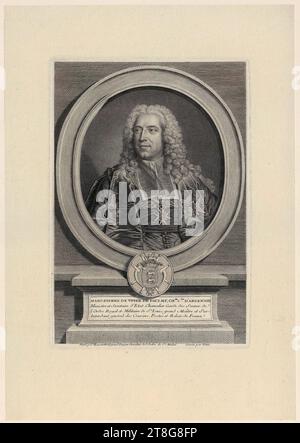 Gilles Edme petit (1694 - 1760), artiste Hyacinthe Rigaud (1659 - 1743), d'après, portrait de Marc Pierre de Voyer de Paulmy d'Argenson, origine de l'estampe : 1715 - 1760, gravure et gravure sur cuivre, taille de la feuille : 38,8 x 27,1 cm marge de la plaque : 26,8 x 18,5 cm, en bas au centre inscrit sur le cartouche 'MARC-PIERRE DE VOYER DE PAULMY ... Postes et Relais de Franc Banque D'Images