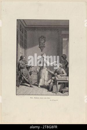 Cherubino Alberti (1553 - 1615), artiste, lions, guerriers et chars triomphaux, moitié droite de la frise 'le Triomphe des deux empereurs Romains', Remi Delvaux (1750 - 1823)Nicolas André Monsiau (1755 - 1837), après, 'mais, Madame, tenez-vous fait', origine du support d'impression : 1765 - 1823, gravure et gravure, dimensions de la feuille : 34,2 x 23,8 cm, en bas à gauche inscrit 'N. Monsiau inv. 1796.', signé en bas à droite 'R.. Delvaux fait.' et en bas Banque D'Images