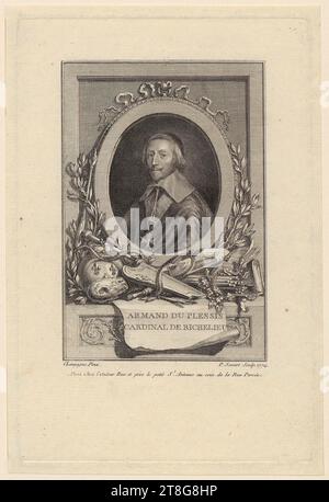 Pierre Savart (1737 - 1780)Philippe de Champaigne (1602 - 1674), d'après, portrait d'Armand du Plessis, origine du support d'impression : 1773, gravure et gravure sur cuivre, dimensions de la feuille : 20,9 x 14,0 cm Platemark : 19,7 x 13,0 cm, en bas au centre inscrit sur le rouleau 'ARMAND DU PLESSIS, CARDINAL DE RICHELIEU'; en bas à gauche inscrit, verso en bas à gauche note du concessionnaire avec graphite '24630, C. Banque D'Images