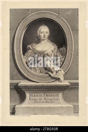 Jean Daullé (1703 - 1763)Martin van Meytens (1695 - 1770), d'après, portrait de Marie-Thérèse, reine de Hongrie, origine du support d'impression : 1743 - 1763, gravure et gravure sur cuivre, taille de la feuille : 24. Marge de l'assiette de 2 x 16,7 cm : 23,2 x 15,7 cm, inscrite au centre inférieur sur la base 'MARIE THERESE, Reine de Hongrie, &c., née le 13 Mai 1717.' ; tante, note de marchand en graphite au verso en bas à gauche '25319, JCZ Banque D'Images