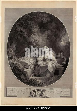 Nicolas Delaunay (1739 - 1792), artiste Jean Honoré Fragonard (1732 - 1806), d'après, bonne mère, origine du support d'impression : 1779, gravure et gravure sur cuivre, dupliqué, taille du support : 65,9 x 47,3 cm taille de la feuille : 56,7 x 42,9 cm (rogné)' inscrit en bas à gauche 'peinture par Fragonard Peintre du Roi'; signé en bas à droite 'gravée par N. de Banque D'Images