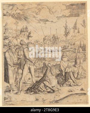 Matthäus Zasinger (aussi Maître MZ) (1500 actif circa), martyre de Saint Catherine, origine du support d'impression : circa 1500, gravure sur cuivre, taille de la feuille : 32,1 x 26,9 cm, fond central monogrammé 'MZ Banque D'Images