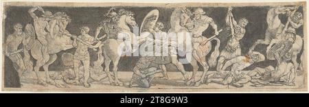 Albrecht Dürer (1471 - 1528), artiste, Fortuna, Albrecht Dürer (1471 - 1528), artiste, Fortuna, monogramiste IB Nagler III 1950 (1523 - 1530 mentionné à), artiste, combat de gladiateurs à pied et à cheval, support d'impression origines : vers 1523 - 1530, gravure sur cuivre sur papier vergé coin inférieur gauche appliqué, taille de la feuille: 5. 2 x 17,8 cm marge de l'assiette : 4,9 x 17,5 cm, monogramme 'IB' en bas à gauche sur l'assiette, verso inscrit en graphite de haut en bas 'Maitre IB ..., du Cabinet Zeroni ...' et en bas à gauche noir Banque D'Images