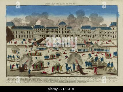 Révolution française : 10 août 1792 : assaut des Tuileries par le peuple, la Garde nationale et les fédérés. 1e arrondissement, graveur, Chereau, Jacques-François, Imprimeur, 18e siècle, impression, Arts graphiques, Révolution française, impression, Paris, Dimensions - imprimé:, hauteur : 28,5 cm, largeur : 43,4 cm, Dimensions - travail : hauteur : 32,3 cm, largeur : 49,2 cm Banque D'Images