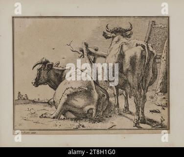 Collection de 20 gravures animales d'après Nicolas Berchem, graveur, 19e siècle, Arts graphiques, estampes, album de tirages, carton, papier, gravure, Dimensions - oeuvre : hauteur : 14 cm, largeur : 19 cm Banque D'Images