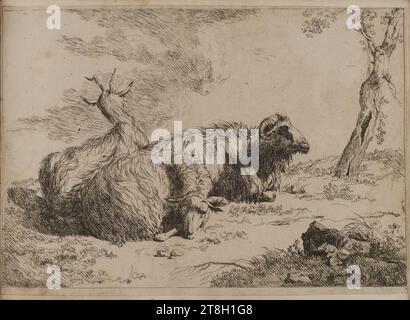 Collection de 20 gravures animales d'après Nicolas Berchem, graveur, 19e siècle, Arts graphiques, Imprimer, imprimer album, carte, papier, gravure, Dimensions - travail : hauteur : 14 cm, largeur : 19 cm Banque D'Images