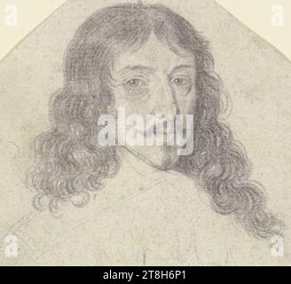 ROBERT NANTEUIL, portrait de Louis XIII, roi de France, feuille, max 65 x max 72 mm, craie noire sur papier vergé, portrait de Louis sur papier vergé, CRAIE, PAPIER vergé, DESSIN À LA CRAIE, FRANÇAIS, ÉTUDE DE PORTRAIT, CROQUIS Banque D'Images