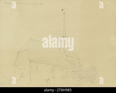 CARL THEODOR REIFFENSTEIN, Église notre-Dame de Lienzingen, 20 août 1871, feuille, 93 x 121 mm, crayon sur papier, Église notre-Dame de Lienzingen, CARL THEODOR REIFFENSTEIN, page, rubans adhésifs, volume 30, page 66, référence / total, 3 / 3, LIENZINGEN, 19E SIÈCLE, DESSIN, crayon sur papier, MÉLANGE GRAPHITE-ARGILE, PAPIER, DESSIN AU CRAYON, ALLEMAND, ETUDE ARCHITECTURALE, ÉTUDE DE VOYAGE, datée et inscrite en haut à gauche, au crayon, Lienzingen. Église de femme. 20 août 1871, numéroté sur la page sous le dessin, au crayon, 3 Banque D'Images