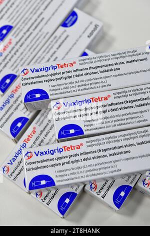 Zagreb, Croatie. 20 novembre 2023. La photo prise le 20 novembre 2023 montre le vaccin Vaxigrip Tetra contre la grippe, à Zagreb, Croatie, le 20 novembre 2023. Photo : Sandra Simunovic/PIXSELL crédit : Pixsell/Alamy Live News Banque D'Images