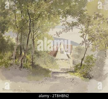 CARL THEODOR REIFFENSTEIN, maison à Falkenstein, 28 août 1877 - 29 août 1877, feuille, 124 x 146 mm, aquarelle sur papier, maison à Falkenstein, CARL THEODOR REIFFENSTEIN, page, rubans adhésifs, volume 34, page 47, référence / total, 2 / 2, 19TH CENTURY, DESSIN, aquarelle sur papier, PEINTURE À L'AQUARELLE, PAPIER, AQUARELLE, DESSIN AU PINCEAU, ALLEMAND, DESSIN, daté et inscrit en bas à gauche, en marron, Falkenstein 28. 29. Août 1877., numéroté sur la page à droite du dessin, avec stylo en noir., inscrit sur la page à droite du dessin, au crayon, Leica Banque D'Images