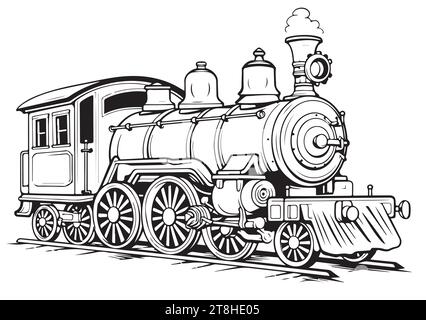 Locomotive de train à vapeur vintage, illustration vectorielle de style gravure Illustration de Vecteur