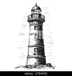 Phare sur le front de mer croquis illustration vectorielle dessinée à la main Illustration de Vecteur