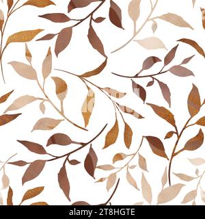 Motif graphique sans couture avec des fleurs dans des couleurs neutres beige tendance. papier vert. Motifs floraux dessinés à la main répétés Banque D'Images