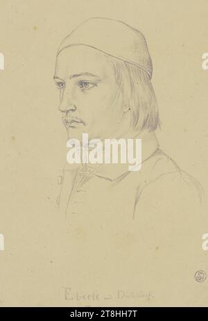 KARL SANDHAAS, d'après CARL PHILIPP FOHR, portrait en demi-longueur du peintre Adam Eberle de Düsseldorf, ca. 1817 - 1821, feuille, 250 x 175 mm, crayon, calque, sur papier calque, monté sur papier résistant, portrait en demi-longueur du peintre Adam Eberle de Düsseldorf, KARL SANDHAAS, inventeur, d'après CARL PHILIPP FOHR, 19E SIÈCLE, DESSIN, crayon, pause, sur papier calque, monté sur papier robuste, MÉLANGE GRAPHITE-ARGILE, PAPIER TRANSPARENT, DESSIN AU CRAYON, PAUSE, ALLEMAND, COPIE, signé en haut à droite, au crayon, Sandhaas; inscrit au-dessous de la personne représentée au milieu : Eberle de Düsseldorf Banque D'Images