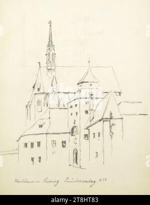 Karthause in Gaming, Maundy Thursday 1878, Sketchbook Hörmann Theodor von ; 28 pages paginées, Theodor von Hörmann, Imst 1840 - 1895 Graz, 1878, Sketchbook : 1877-1878, dessin, crayon, feuille : 21 cm x 13,9 cm, M.U. 'Karthause in Gaming Maundy Thursday 878', crayon Banque D'Images
