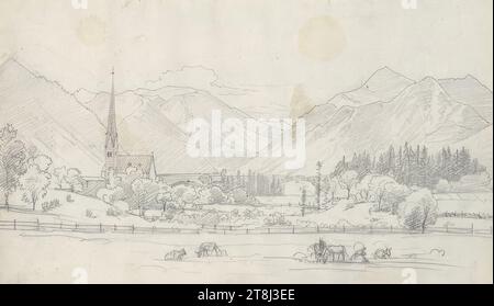 Schliersee, Johann Wilhelm Schirmer, Jülich 1807 - 1863 Karlsruhe, 1855, dessin, crayon, 221 x 356 mm, droite. Domaine de Johann Wilhelm Schirmer, L. 2265c, verso, selon Cahier, prince Johann Georg de Saxe Banque D'Images