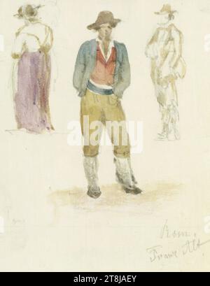 Croquis divers, Rome, Sketchbook Alt Franz ; 20 pages collées, Franz Alt, Vienne 1821 - 1914 Vienne, carnet de croquis : 1844-1847, dessin, crayon ; aquarelle, feuille : 8,8 cm x 6,7 cm, domaine Franz Alt, Autriche Banque D'Images