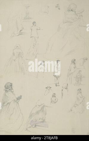 Croquis divers, carnet de croquis Alt Franz ; 13 pages collées, Franz Alt, Vienne 1821 - 1914 Vienne, carnet de croquis : 1847-1854, dessin, crayon, feuille : 18,7 cm x 12,5 cm, Franz Alt Estate, Autriche Banque D'Images