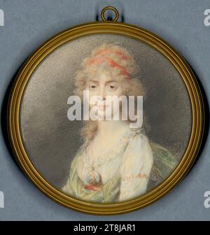 Dame dans une robe blanche avec une ceinture rouge et un tissu vert, le portrait miniature de son mari sur un collier, Heinrich Friedrich Füger, Heilbronn 1751 - 1818 Vienne, 1796, dessin, aquarelle sur ivoire, 7,7 cm, diamètre, Autriche Banque D'Images