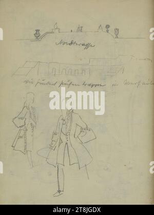 Croquis de détails architecturaux ; croquis d'un noble, carnet de croquis Wacik Franz ; 64 pages paginées, soi-disant carnet de croquis Prinz Eugen, Franz Wacik, Vienne 1883 - 1938 Vienne, 1915, dessin, crayon, feuille : 21,3 x 16,5 cm, M.O. 'North Terrace' ou 'North Gate Axis', crayon, M.M. 'The Hundred Step Staircase Versaillat ess', Autriche Banque D'Images