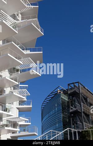 Bâtiment moderne ' l'arbre blanc ', les berges du Lez. Montpellier, Occitanie, France Banque D'Images