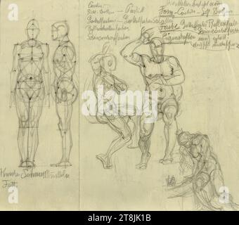 Diverses études anatomiques, Alexander Rothaug, Vienne 1870 - 1946 Vienne, dessin, crayon, 15,7 x 17,9 cm, r.o. notes illisibles ; l.u. 'os tendons muscles graisse, Autriche Banque D'Images