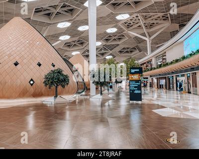 Vue intérieure de l'aéroport international Bakou Heydar Aliyev. Un des six aéroports internationaux en Azerbaïdjan Banque D'Images