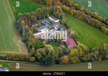 Luftbild, Tierheim Bochum Tierschutzorganisation inmitten von herbstlichen Laubbäumen, geplantes Gelände für das Bundesligastadion Vonovia Ruhrstadion des Fußballvereins VfL Bochum 1848, Langendreer, Bochum, Ruhrgebiet, Nordrhein-Westfalen, Deutschland ACHTUNGxMINDESTHONORARx60xEURO *** vue aérienne, refuge pour animaux Bochum organisation de bien-être animal au milieu des arbres caduques automnaux, site prévu pour le stade Bundesliga Vonovia Ruhrstadion du club de football VfL Bochum 1848, Langendreer, Bochum, région de la Ruhr, Rhénanie du Nord-Westphalie, Allemagne ATTENTIONxMINDESTHONORARx60xEURO Banque D'Images