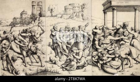 The Bethlehemite Child Murder, Augustin Hirschvogel, Nuremberg 1503 - 1553 Vienne, 1545, estampe, gravure sur trois planches, 28,5 x 51,8 cm, Autriche Banque D'Images