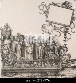 Procession triomphale de l'empereur Maximilien Ier : transport de l'orchestre de musique de la Cour sous la direction de Georg Slatkonia, évêque de Vienne, procession triomphale de l'empereur Maximilien Ier, Hans Burgkmair l'ancien. ä., Augsburg 1473 - 1531 Augsburg, 1796, première édition 1526, estampe, gravure sur bois, Autriche Banque D'Images