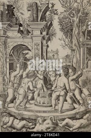 Le sort de la langue maléfique, Nicoletto da Modena, Italie, mentionné 1500 - 1512, premier quart du 16e siècle, estampe, gravure sur cuivre Banque D'Images