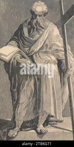 L'apôtre Philippe, Domenico Beccafumi dit Mecarino, Cortine in Valdibiana Montaperti près de Sienne 1484 - 1551 Sienne, vers 1544-1547, impression, clair-obscur gravure sur bois en trois planches, gris et bleu, feuille : 39,9 x 20 .9 cm, à droite 'P. mariette 1678', à la plume Banque D'Images