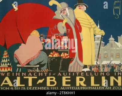 Exposition de Noël dans le vieux Berlin ; du 4 au 28 décembre 1913 ; salles d'exposition au zoo, Ernst Deutsch-Dryden, Vienne 1887 - 1938 Los Angeles, 1913, tirage, lithographie couleur, feuille : 70 x 95 cm, en impression, M.U. 'EXPOSITION DE NOËL DANS / VIEUX BERLIN / DU 4 AU 28 DÉCEMBRE 1913. HALLS D'EXPOSITION AU ZOO.', en version imprimée, Autriche Banque D'Images