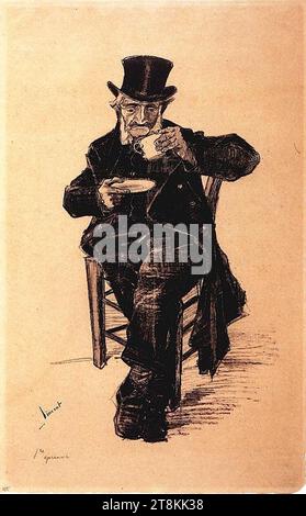 Van gogh orphelin homme avec chapeau haut de gamme, boire du café f1657 jh266. Banque D'Images