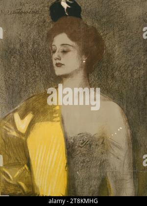 Portrait d'une dame, Teodor Axentowicz, Cronstadt, Transylvanie 1859 - 1938 Cracovie, vers 1900, tirage, lithographie couleur, feuille : 815 mm x 615 mm, l.l. 'ZAKLAD ART. ALLUMÉ. A. PRUSZYNSKI. CRACOVIE.', verticale ; en caractères imprimés Banque D'Images