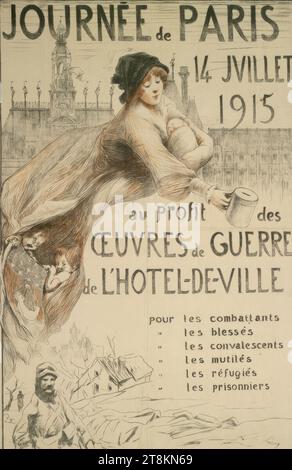 JOURNEE de PARIS ; 14 JUILLET 1915 ; au profit des OEUVRES de GUERRE DE l'HOTEL-DE-VILLE, Anonyme, 1915, estampe, lithographie couleur, feuille : 1190 mm x 785 mm Banque D'Images