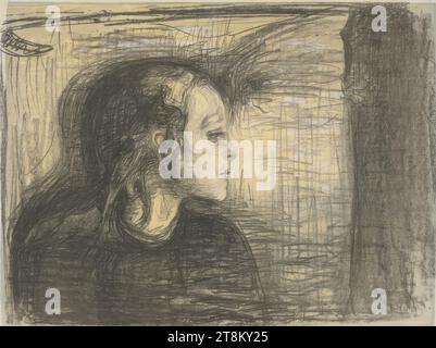 L'enfant malade I, Edvard Munch, Løten près de Hamar 1863 - 1944 Ekely, 1896, tirage, lithographie couleur avec lithographie craie, encre et aiguille en papier noir, bleu clair et jaune / gris, feuille : 47,5 x 61,1 cm Banque D'Images