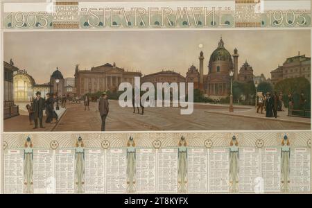 STEYRERMÜHL 1903 ; FUTURE IMAGE OF KARLSPLATZ, Oskar Strnad, Vienne 1879 - 1935 Bad Aussee, 1902, tirage, lithographie couleur, feuille : 630 mm x 920 mm, Autriche Banque D'Images