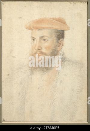 Portrait d'Odet de Coligny, cardinal de Châtillon, dessin, pierre craie, sanguine, 30,1 x 21,3 cm, l. l. Duc Albert de Saxe-Teschen, R. O. 'Cardinal de Chastillon Banque D'Images