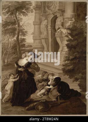 Copie partielle d'après Pierre Paul Rubens : le jardin de l'amour, Crescentius Josephus Johannes Seydelmann (Dresde avant 1750 - 1829 Dresde), 1813, dessin, pinceau en brun, 73,8 x 55 cm, pas de timbre de collection Duc Albert de Saxe-Teschen Banque D'Images