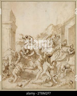 Le massacre des innocents à Bethléem, Jacopo Palma, appelé Palma il Giovane (Venise 1544 - 1628 Venise), dessin, crayon, stylo, lavé, 31,6 x 26,4 cm, l. l. Duc Albert de Saxe-Teschen Banque D'Images