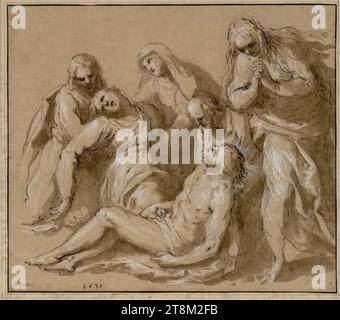 Lamentation du Christ, Jacopo Palma, dit Palma il Giovane (Venise 1544 - 1628 Venise), dessin, plume ; lavé ; blanc rehaussé, 23,4 x 26,7 cm, r.r. Duke Albert de Saxe-Teschen, 'Palma' en écriture manuscrite ultérieure à l'encre claire dans le coin gauche Banque D'Images