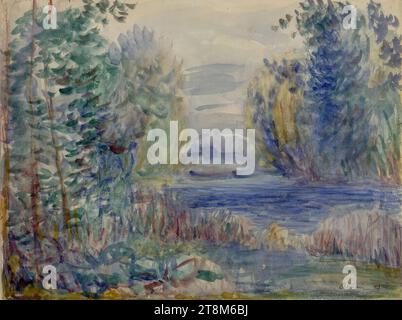 Paysage fluvial, Pierre-Auguste Renoir (Limoges 1841 - 1919 Cagnes près de Nice), 1890, dessin, aquarelle, 25,4 x 33,8 cm Banque D'Images