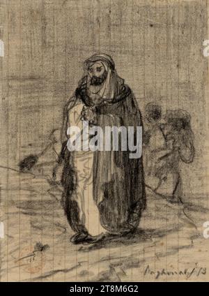 Arabe debout de Laghouat, Eugène Fromentin (la Rochelle 1820 - 1876 Saint-Maurice), 1853, dessin, craie noire, quadrillage vertical avec stylo brun, 20 x 14,6 cm, l.l. timbre Eugène Fromentin, l.l. '156' (avec stylo en noir Banque D'Images