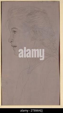 Tête de fille de profil à gauche, Carl Anton Reichel (Wels 1874 - 1944 Vienne), 1939, dessin, stylo or sur papier violet apprêté, passe-partout : 328 x 186 mm Banque D'Images