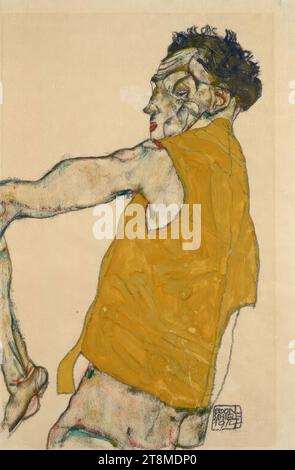 Autoportrait en gilet jaune, Egon Schiele (Tulln 1890 - 1918 Vienne), 1914, dessin, crayon, couleurs opaques sur papier japonais, 48,2 × 32 cm Banque D'Images