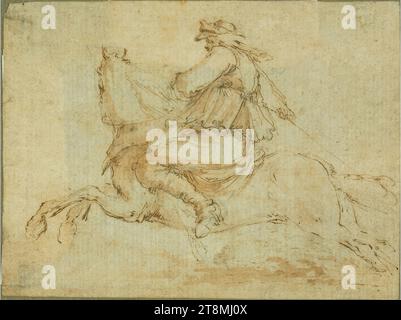 Cavaliers au galop, Stefano della Bella (Florence 1610 - 1664 Florence), 1610-1664, dessin, plume, encre, lavage, 7,0 x 9,4 cm Banque D'Images